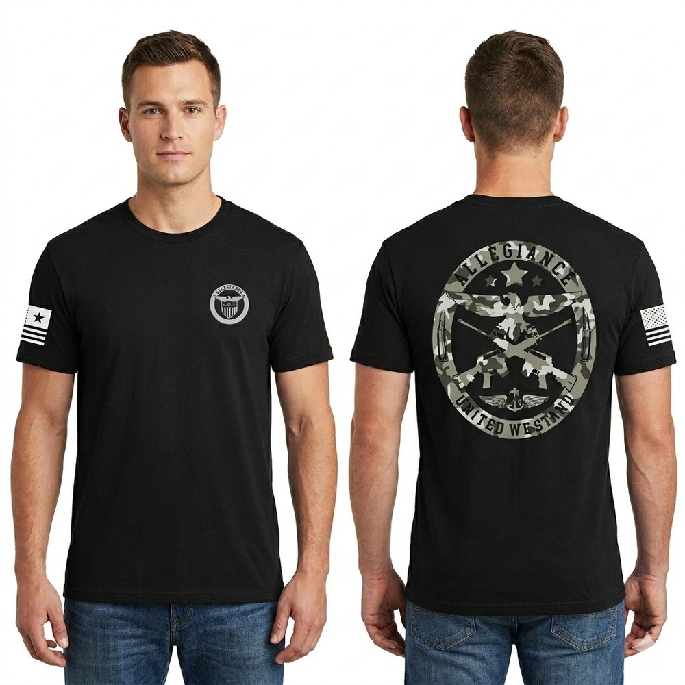 Patriotic Shirt Mens L Allegiance United We Stand Tee Mens Large Black Camo USA